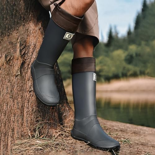 Gummistiefel für Damen, hoch, faltbar, wasserdicht, für Regen, Outdoor, Wandern, Hundespaziergänge, Wasserschuhe, Chelsea, grau, 37.5 EU