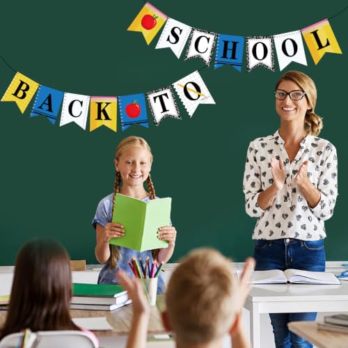 Image of Hooqict Back to School Banner Decorations Welcome Back Party Banner for First Day of School Office Classroom Bulletin Board Decorations