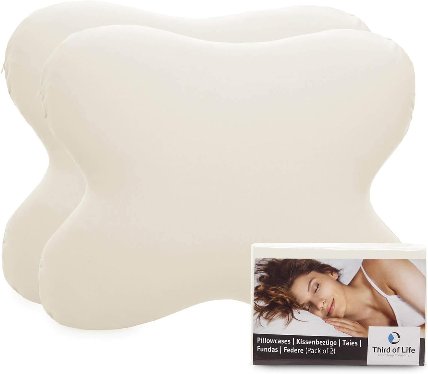Funda de Almohada diseñada para la Almohada ACAMAR | 92% algodón 8% Elastano | Ajuste Cierre con Cremallera | Pack Doble, Marfil