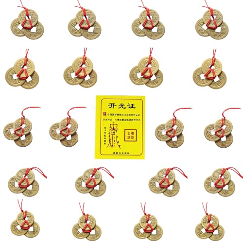 Brass Chinese Feng Shui Coins with Red String – 5 Emperor Styles for Wealth, Prosperity & Good Luck | Decor for Home, Office, Car – Perfect for Lunar New Year, Christmas (20 Sets)