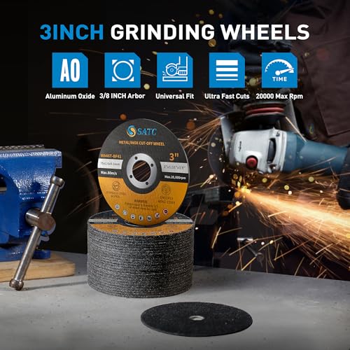 S SATC Grinder Wheel 25 PCS Cut Off Wheels 3 Inch Cut Off Wheel 3" x1/16 x3/8" Fits Any Angle Grinder Air Tool