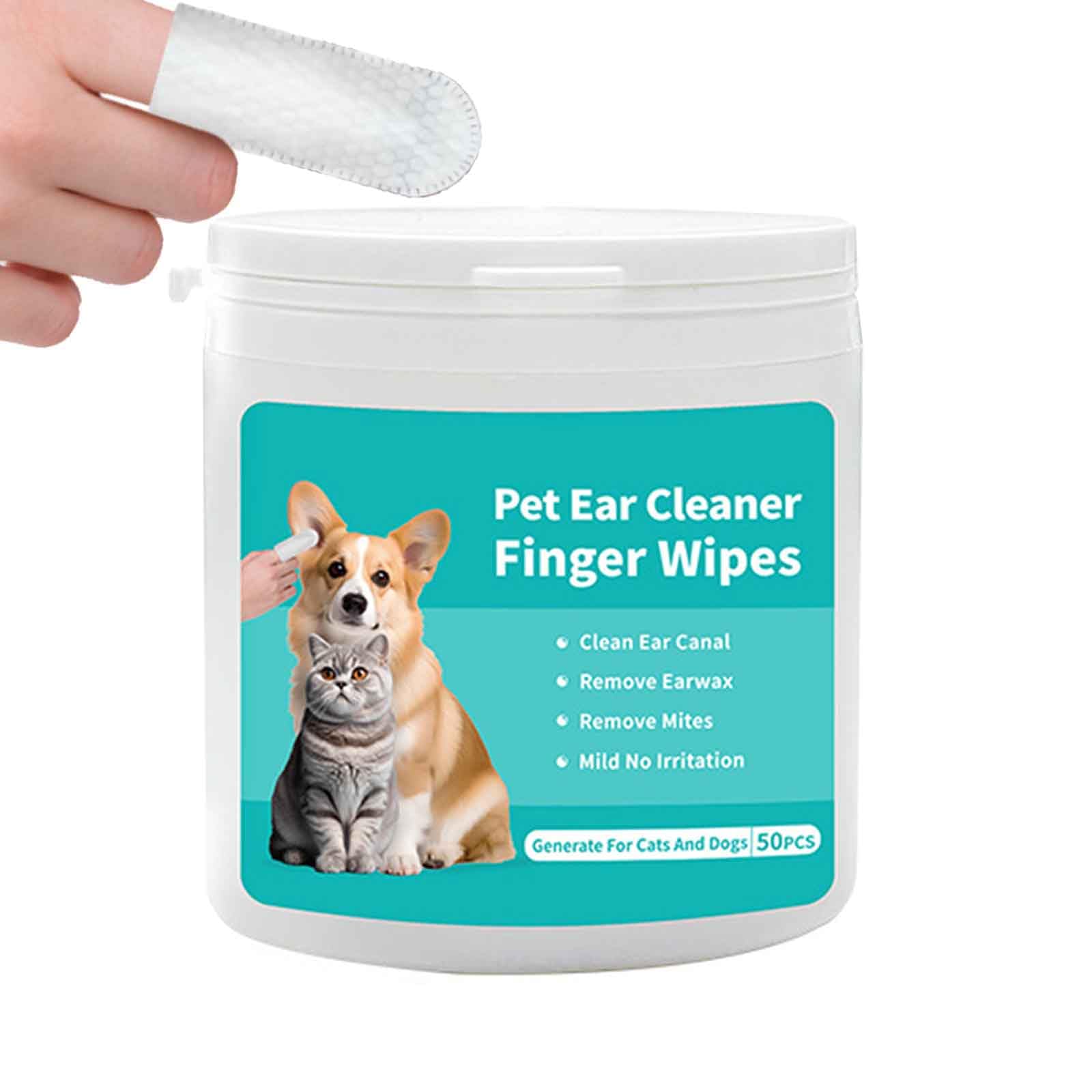 Ear Finger Wipes for Dogs & Cats,Dog Ear Cleaner Wipes Gently Remove Ear Wax, Debris, Natural Ingredients & Fresh Coconut Scent - 50 Count
