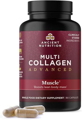 Ancient Nutrition Músculo avanzado de proteína de colágeno con probióticos, péptidos de colágeno hidrolizados que apoyan la composición corporal