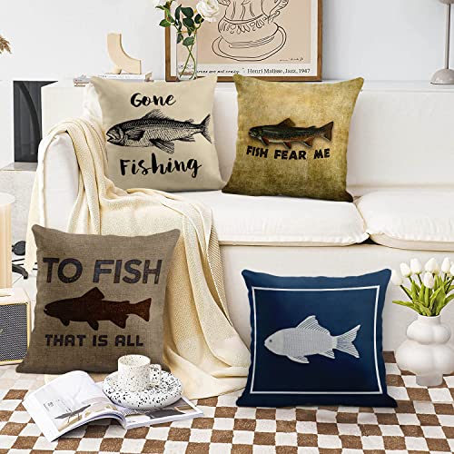 Emvency SD4-1 Set Of 4 Throw Pillow Covers Fish Fisherman Fishing Rustic Vintage Funny Fear Me Navy Decorative Pillow Cases Home Decor Square 16X16 Inches Pillowcases thumb #2