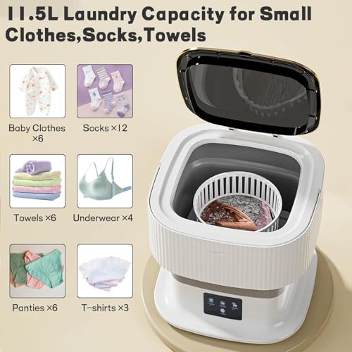 Image of Wintwilla SeMi AuToMaTiC pOrTaBlE CaMpInG WaShInG MaChInE, 11.5l lArGe cApAcItY MiNi wAsHiNg mAcHiNe DrAiN BaSkEt, FoLdAbLe wAsHiNg mAcHiNe wItH 3 DeEp cLeAnInG MoDeS FoR UnDeRwEaR (A2)