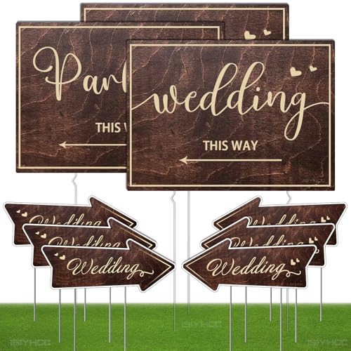 9-Piece Wedding This Way Sign Kit, Double-Sided Wooden Wedding Di...