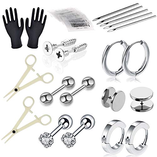 Piercing Kit - Combofix 36Pcs Professional Nose Piercing Kit with 16G 18G Stainless Steel Piercing Needles Piercing Clamps Gloves for Nose Rings Studs Nose Piercing Kit Nose Piercing Supplies