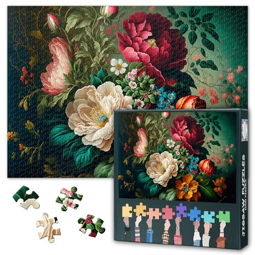 Puzzle vintage de 1000 pièces - Bouquet de fleurs - Art botanique XXL - Style aquarelle de qualité supérieure - Puzzle en papier avec fleurs délicates -...