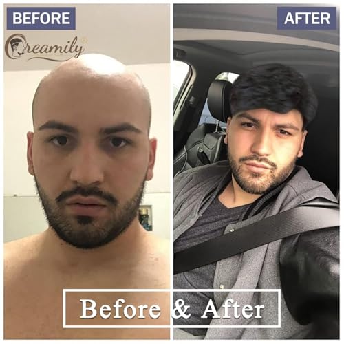 Image of Creamily Curly Short Fake Hair Wig for men, Hair big Hair week for Men Wigs natural hair black, Full head Hair wig for men (Black, 9 inches)