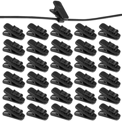 PEOVLVN 30 Pack Clips for Earphone Wire, Headphone Clip Headset Cable Clips Headphone Mount Cable Clothing Clip Shirt Clips for Earphone/Microphone Cord Fixing (Black)