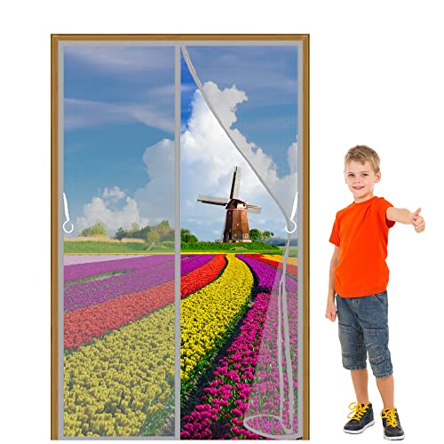 Magnetic Screen Door Grey 175x245cm Hands Free Mesh Partition Keeps Bugs Out Let Fresh Air in Easy to Install Without Drilling