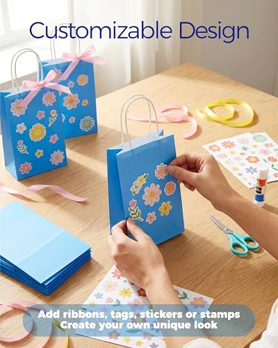 Image of SUNCOLOR 24-Pack Blue Gift Bags with Handles, 8 inch Goodie Bags for Party Favors, Baby Showers, Birthdays