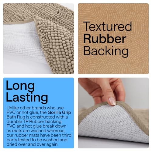Image of Gorilla Grip Bath Rug 42x24, Thick Soft Absorbent Chenille, Rubber Backing Quick Dry Microfiber Mats, Machine Washable Rugs for Shower Floor, Bathroom Runner Bathmat Accessories Decor, Beige