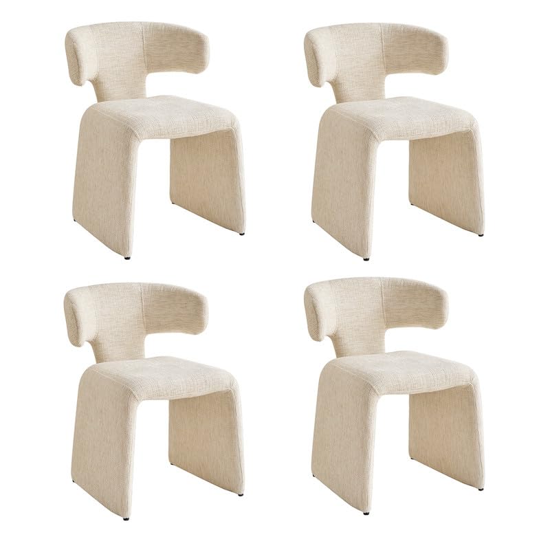 Juego de 4 Sillas de Comedor Modernas, (Beige-MB997) | Respaldo Ergonómico, Tapizados en Tela de Lino, Antirrayaduras y Fácil Limpieza, Para Salón, Cocina, Oficina y Cafetería