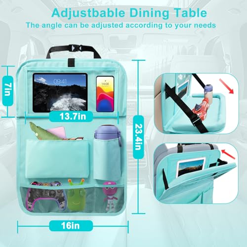 Image of 2Pack Car Backseat Organizer with Foldable Table Tray,6 Storage Pockets Car Storage Organizer with Tablet Holder,Car Seat Back Protectors Kick Mats Travel Accessories Blue