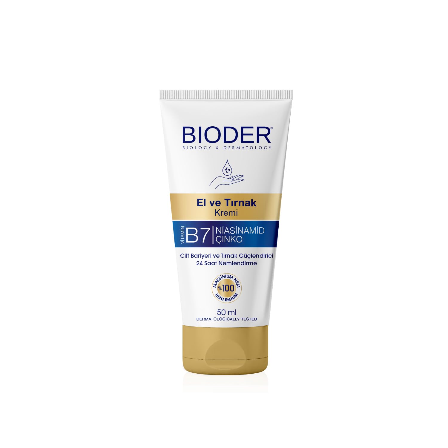 Bioder El ve Tırnak Bakım Kremi 50 ml – Biotin, Niasinamid ve Çinko İçerikli Nemlendirici, Tırnak Güçlendirici