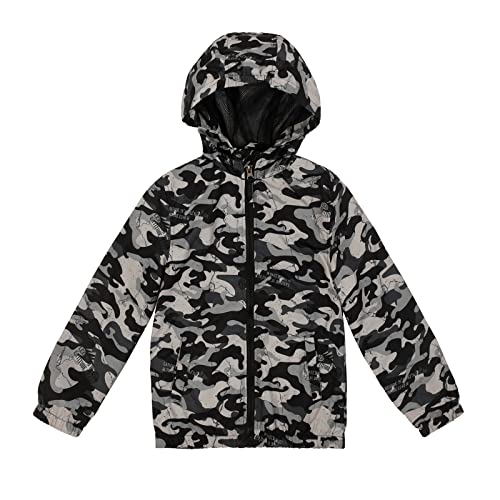 SNOW DREAMS Boys Waterproof Rain Jacket Windbreaker Lightweight Coat Kids Raincoat Outerwear Grey Camo Size 10 - Main Image