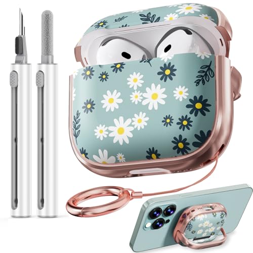 Image of Inesore for AirPods 4 Case Cover 2024 with Lock-Green Daisy | Two-Piece Design,with Gold Keychain & Cleaning Pen,Support Wireless Charging,Cute Luxury Case for Women Girly