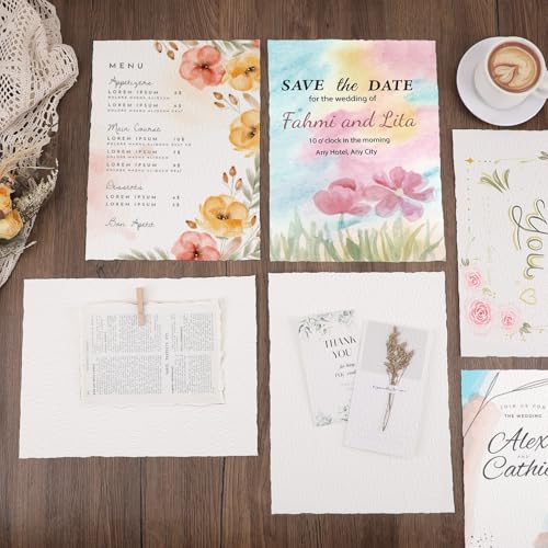 Image of 25 Sheets Watercolor Paper 9X 12, 300 GSM Deckled Edge Paper Rough /Textured Handmade Paper for Watercolors, Wedding Invitations, Cards, Crafts
