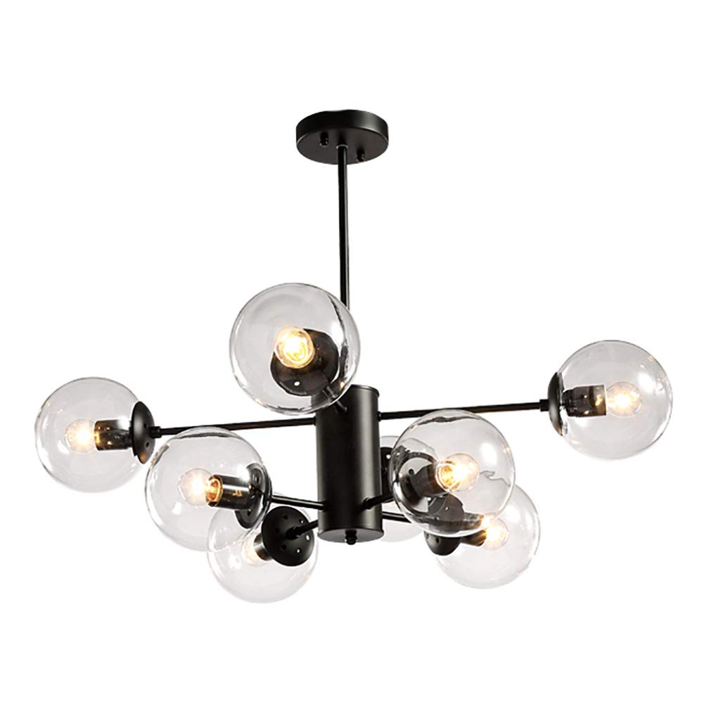 HYJAUSXB E27 Chandelier Vintage Industrial Ceiling Light Adjustable Height During Mid Century Decoration Lamp for Dining Room Kitchen Living Room-Transparent Shade