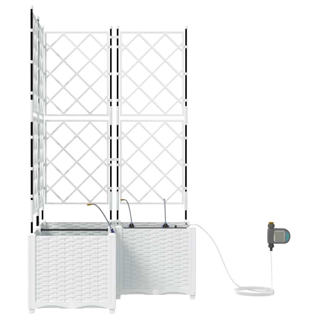 Lot de 3 pots de fleurs de jardin en plastique - Blanc - 80 x 80 x 142 cm - Design avec système d'arrosage pour jardin et terrasse - Élégant pot de fleurs et herbes