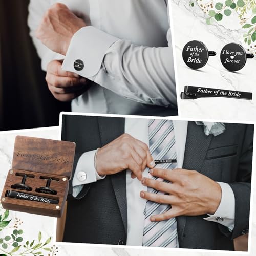 Image of Colingmill Father of the Bride Gift Dad of the Bridegroom Cufflinks Tie Clip Set with Engraved Wood Gift Box for Dad