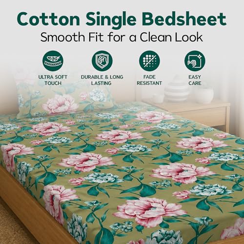 Image of DECORUM Glace Cotton Single Bedsheet with 1 Pillow Cover | Soft, Durable, Lightweight & Skin-Friendly Fabric| Suitable for Single /Diwan Bed Size