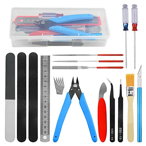BGTXINGI 20-teiliges Modellbauwerkzeug-Set Gundam Modell-Werkzeug-Set mit Kunststoffbox für Modellbau, Auto, Hobby, Modellbau, Reparatur und Befestigung
