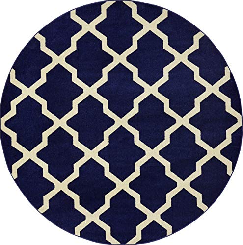 Unique Loom Trellis Collection Area Rug - San Antonio (8' Round, Navy Blue/ Beige)