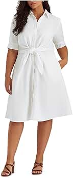LAUREN Ralph Lauren Women's Plus Size Linen Shirtdress