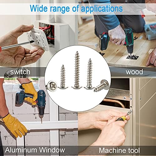 FandWay 420Pcs M2 M3 M4 Phillips Pan Head with Washer Self-Tapping Wood Screws, Carbon Steel Wafer Head Tapper Screws, Cross Recessed Truss Head Screws Kits for Plastic Wood Soft Metal. (Nickel)