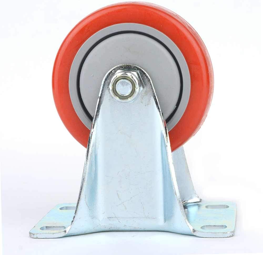 Big Horn 19788 Fixed Rigid Plate Wheel Casters with Red Polyurethane Wheels, 220 - Pound