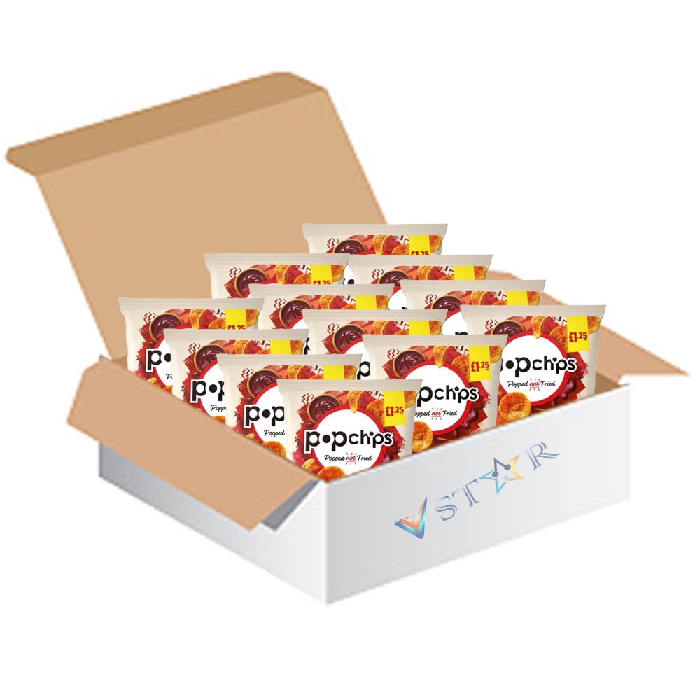 Popchiips Barbeque, Sour Cream & Onion Flavour Potato Crisps PMP 50g (8, Barbeque)