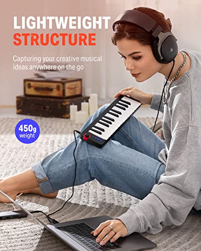 Image of Donner Mini MIDI Keyboard N-25, 25 Key MIDI Controller Gifts for Beginners with Velocity-Sensitive Mini Keys Light-up Rocker Music Production Software, Small USB Controlador with 40 Teaching Courses