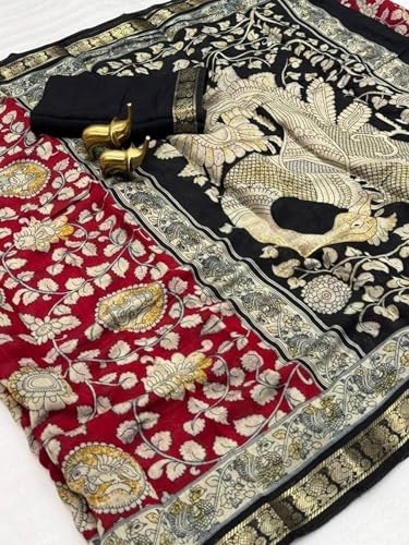 Image of SuperLaxmi Women's Floral Printed Dola Silk Saree with Blouse Piece