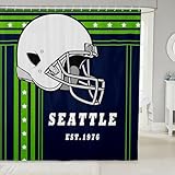 Erosebridal Football Waterproof Bathroom Curtains American Football City Bathroom Accessories, Team Sports Game Shower Curtain 72' Wx72 L, Fluorescent Green Navy Blue (Seattle)