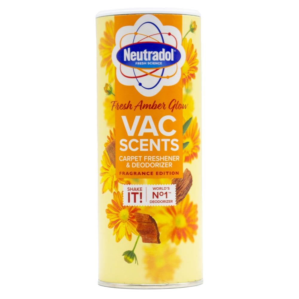 Neutradol Carpet Deodoriser, Vac Scents, Odour Neutraliser Powder for Carpets & Rugs, Fresh Amber Glow, Multipack of 2 x 350g