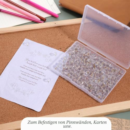 200 Stück Reißzwecken & Pinnnadeln, Transparente Runde Ball Reißzwecken Pinwand Pins Goldener Pinnwandnadeln mit Aufbewahrungsbox Für Dekorative Zwecke Wie Wände Stecktafeln Korkplatten Usw Verwendet