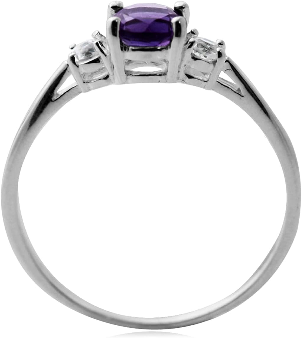 Silvershake Petite Round Shape Gemstone White Gold Plated or Yellow Gold Plated 925 Sterling Silver Promise Ring Jewelry for Women or Teens - Image 4