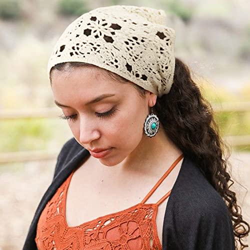 Image of DRESHOW Floral Crochet Hair Bandana Tie Knotted Headscarf Vintage Headband Knitted Head Kerchief for Women Girls