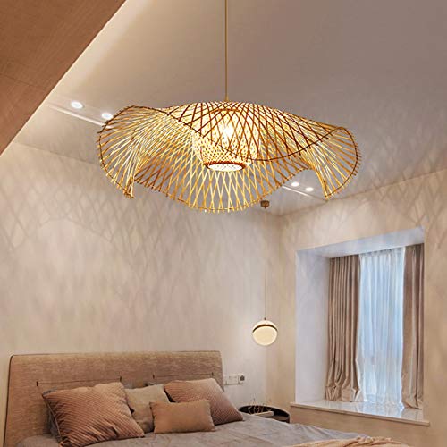 Rétro Suspension Bambou Naturel Lustre Campagne Vintage Tissé À La Main E27 Hauteur Réglable Pendentif Lumière Salle À Manger Villa Couloir Salon Chambre Éclairage Décoratif Lampe Suspendue Plafond Cover