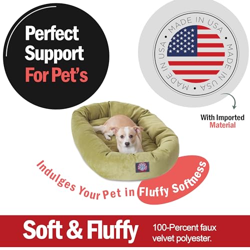 Image of Majestic Pet 32 Inch Micro Velvet Calming Dog Bed Washable - Cozy Soft Round Dog Bed with Spine for Head Support - Fluffy Donut Puppy Mat 32x23x7 (inch) Medium - Apple (2025)