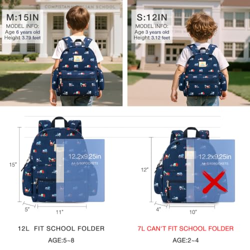 Image of STEAMEDBUN Corduroy Toddler Backpack for Girls 2-4: Kids backpack for Boys Girls - 12 inch Preschool Kindergarten Backpacks - Blue Trucks