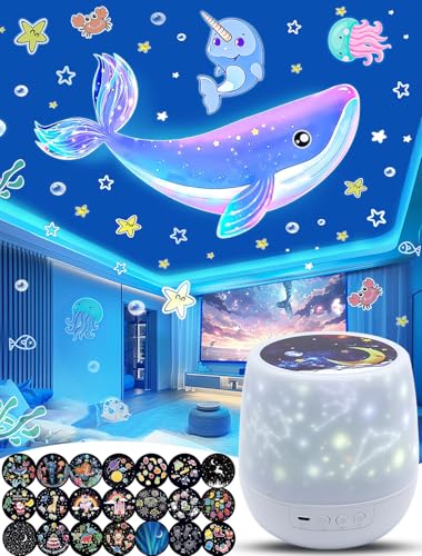 Projector Night Light for Kids + 21 Sets of Films, Night Light Projector for Bedroom, Ceiling, Kids Star Galaxy Projector with 360° Rotation for Baby...