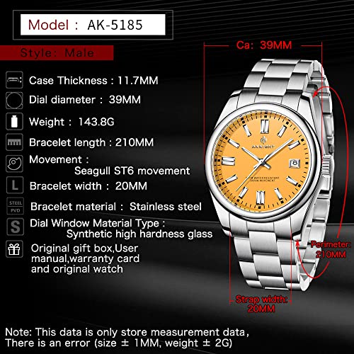 Benyar Aknight Mens Wrist Watches For Men, 50M Waterproof And Scratch Resistant, Stainless Steel Yellow Watches, Perfect Quartz Movement, Analog Chronograph Business Watches Date Luminous Watch #TOP4
