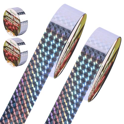 GSINODRS Double Bird Scare Tape Ribbon, Side Reflective Ribbon to Birds from Hitting Windowws and Protect Your House, Garden, Orchard (Silver, 1in * 500FT *2) - No Adhesive, Easy Tie-On Installation