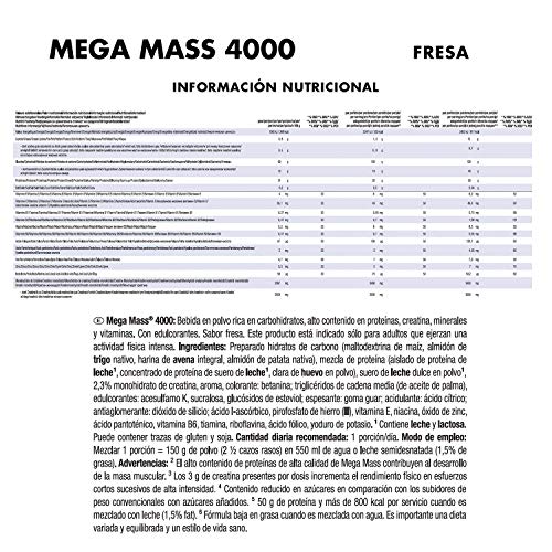JOE WEIDER VICTORY Mega Mass 4000 Sabor Fresa (4000 g) 69% de hidratos, Enriquecido con Vitaminas y Minerales, con menos azúcares (WMN.401903)