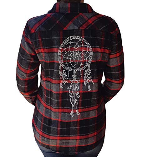 Molokai Womens Plaid Dreamcatcher Button Down Long Sleeve Flannel Shirts (Red And Black, Large) #TOP1