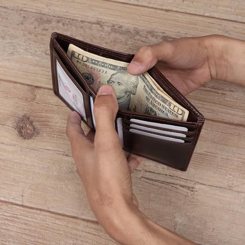 Image of FOXHACKLE Slim Bifold Leather Wallet for Men with Secret Hidden Pocket and Coin Pocket, RFID Blocking Men's Wallet with Separate Bill Section(Crunch Brown)
