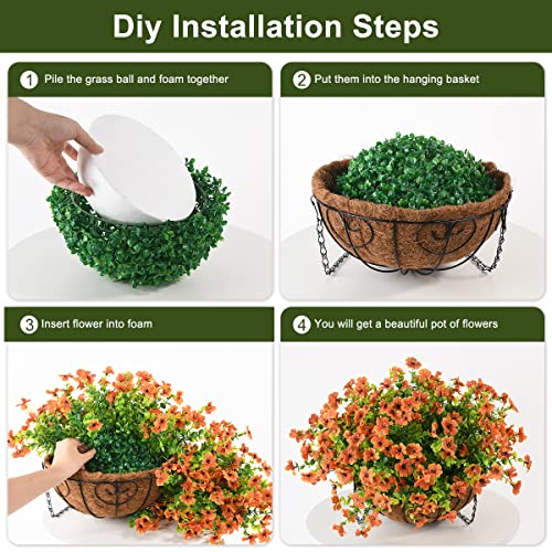 Artificial Silk Flowers In Hanging Basket Outdoor Indoor Patio Lawn Garden Decor, Artificial Hanging Plant In Basket, Hanging Daisy Basket With 12Inch Coconut Lining Chain Palm Flowerpot (Orange) #TOP5